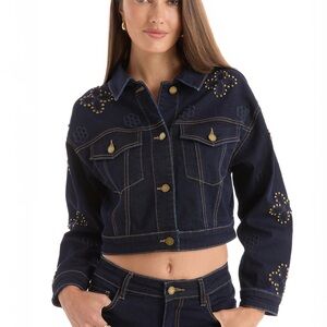 The Noli Shop Dark Blue Jean Jacket with Gold Accents